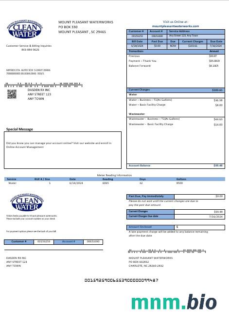 Szablon rachunku za czystą wodę w USA w formatach Word i PDF